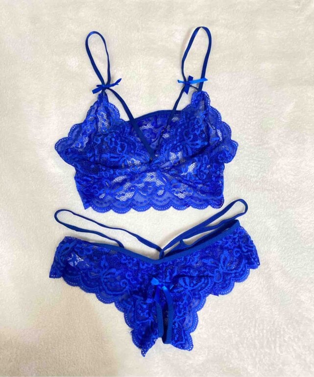 Set de lenceria azul rey brillante Romwe de segunda mano GoTrendier