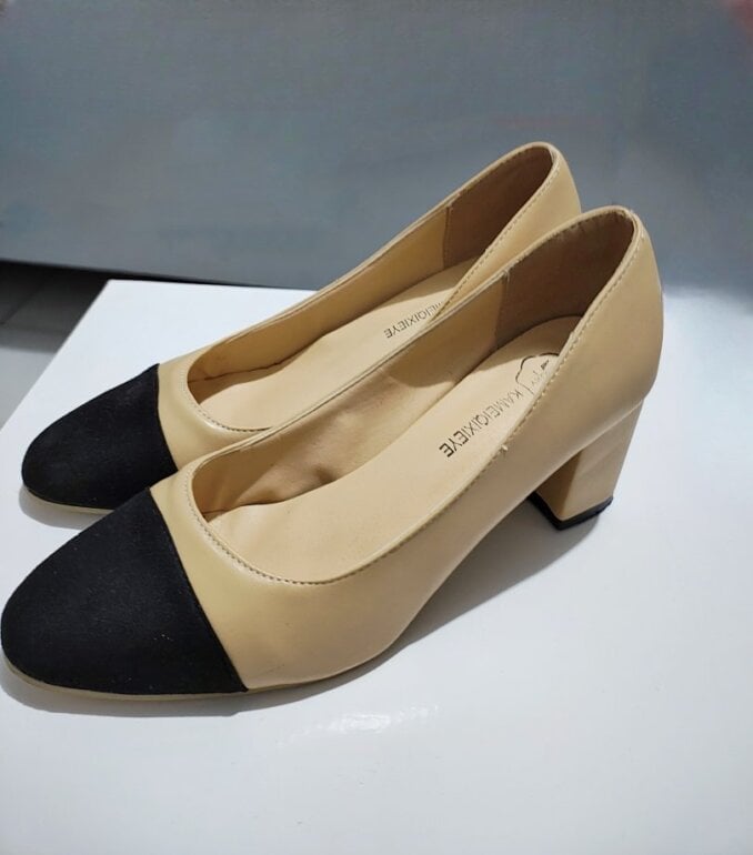 Zapato Tacón Zapatos Zara Beige Punta Negra Zapatillas Con Punta