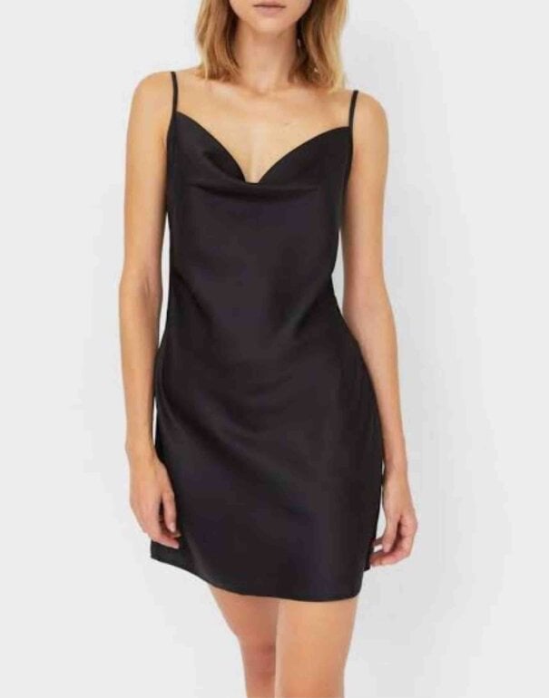 Stradivarius Vestido Negro De Seda Corto Vestido Negro Vinilo