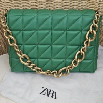 Bolsos Acolchados Bolso Verde Zara Cadena Dorada Bolso Verde
