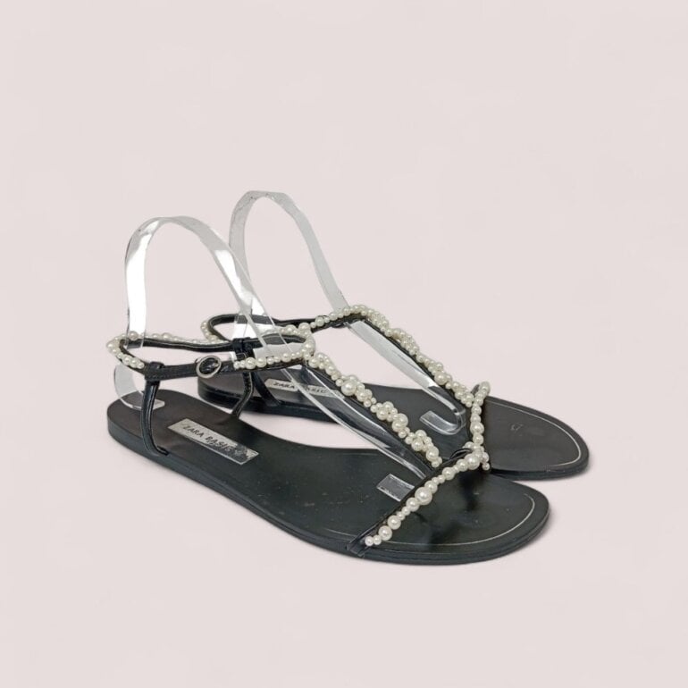 Sandalias Negras Zara Sandalias Planas Perlas Sandías Zara Perlas