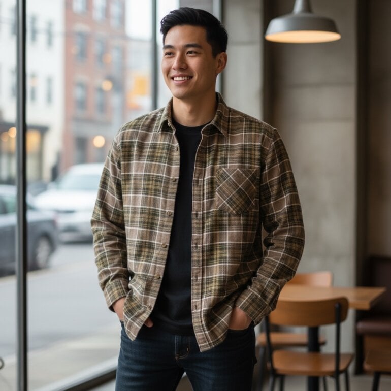 camisa de franela color cafe