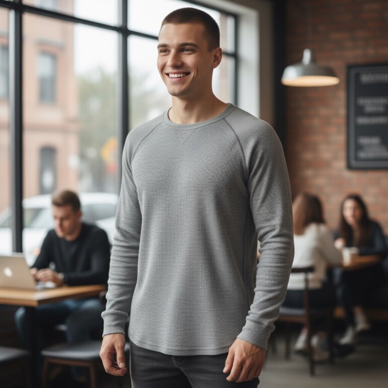 Playera gris Faded Glory manga larga ideal para diario