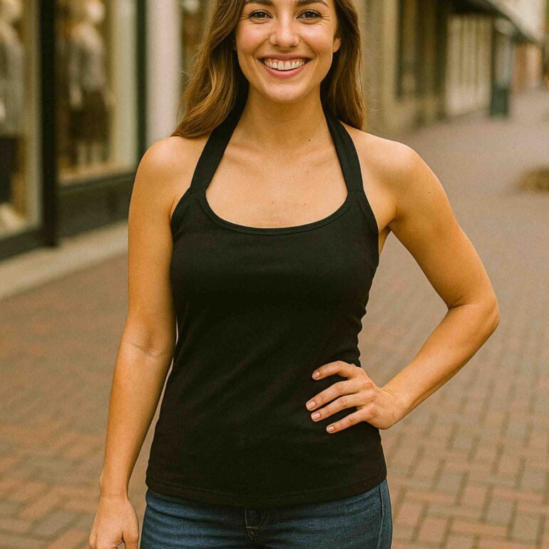 Top negro 🖤 tipo halter de Bershka de segunda mano GoTrendier