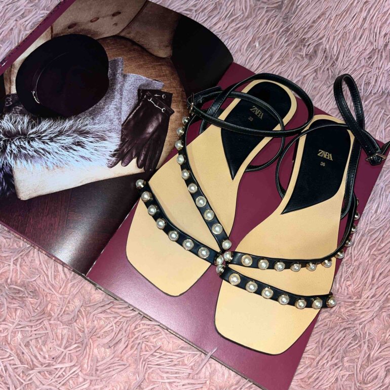 Sandalias Negras Zara Sandalias Planas Perlas Sandías Zara Perlas