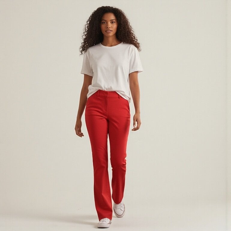 Pantalón de vestir acampanado pantalon de vestir rojo mujer - Imagen 6