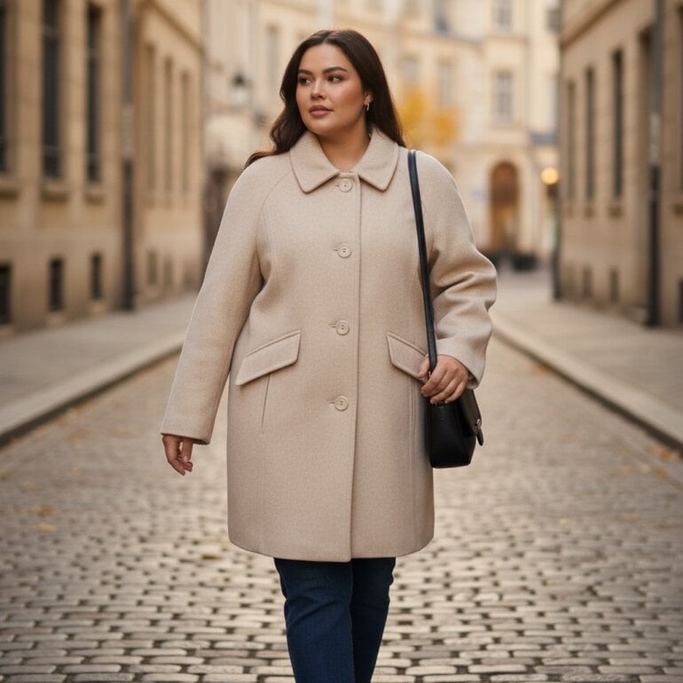 abrigo largo lana beige mujer