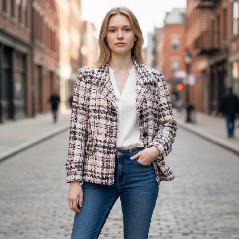 Blazer tweed Blanca mujer Abrigo Tweed Marca Talbots