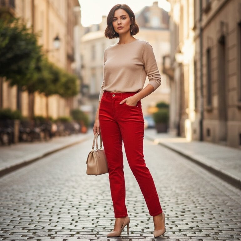 Pantalon Brooks Brothers Pantalon pana rojo mujer