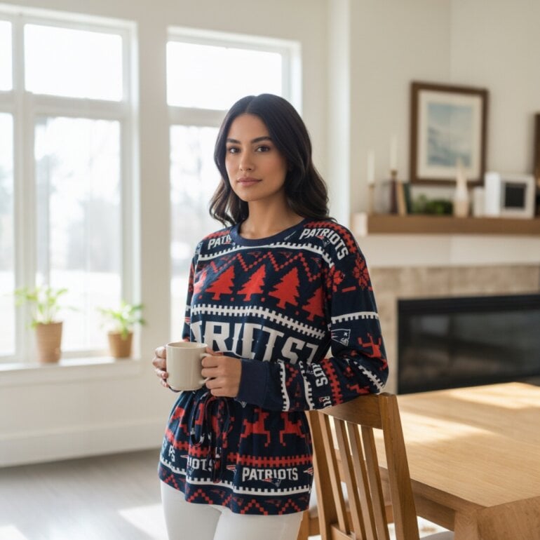 Blusa NFL navideña football manga larga estilo ugly sweater roja azul