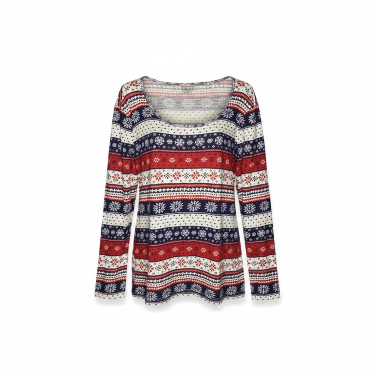 Blusa navideña Loft mujer algodón rojo azul cómoda para invierno casual moderna