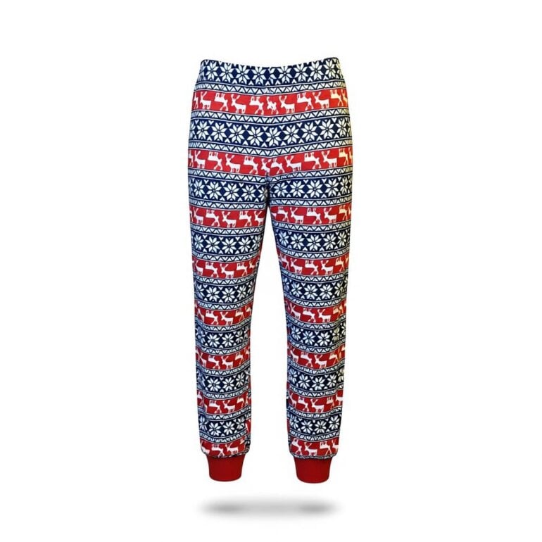 Pants navideños cozy invierno estampado rojo azul estilo ugly sweater XL