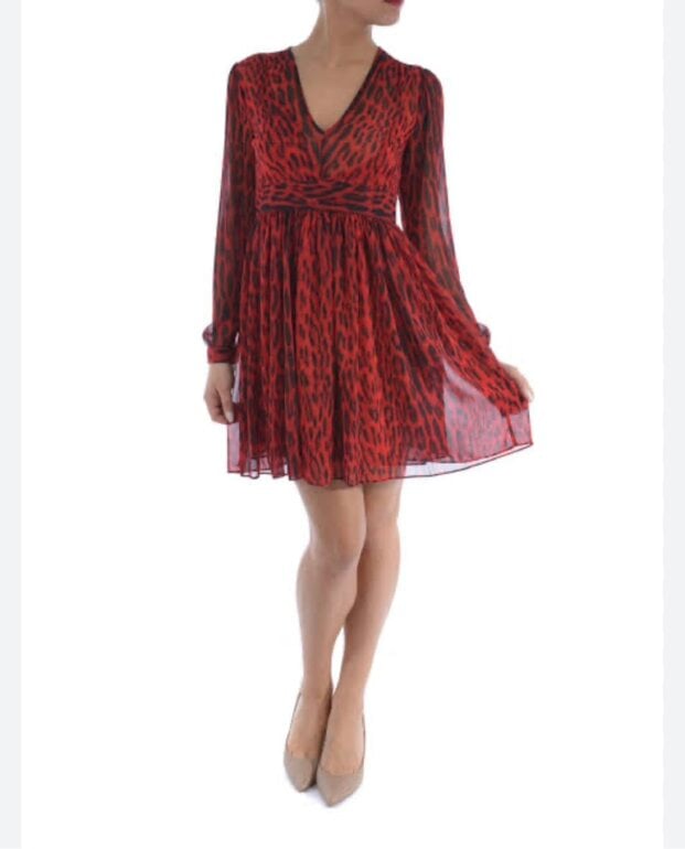 michael kors red leopard print dress Michael Michael Kors Wildcat Smock Dress Women's Clothing Crimson : LG