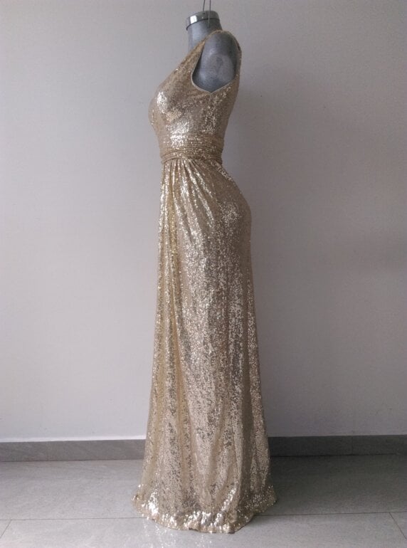 green emerald velvet dress Kate Kasin Rose Gold Sequin Maxi Gown Dress NWT main image 1