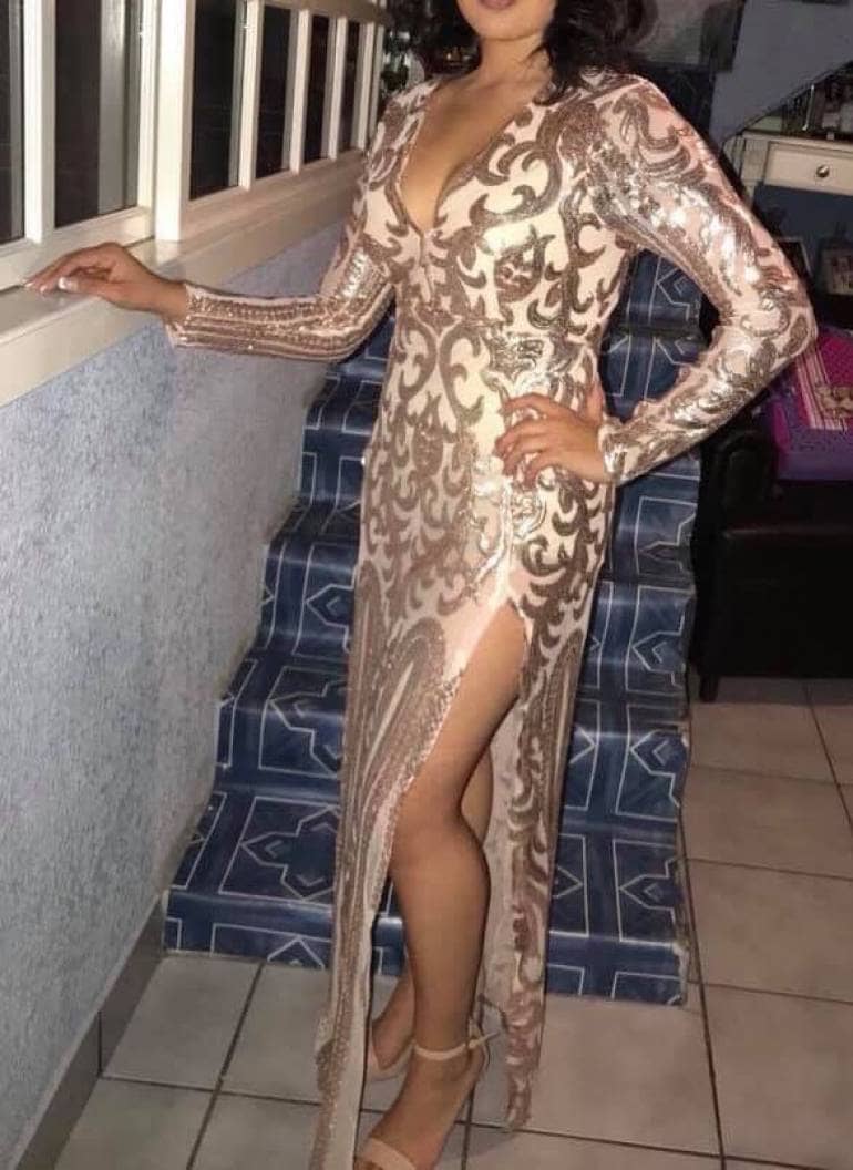 Vestido oro rosado de Karloz zermeño de segunda mano - GoTrendier